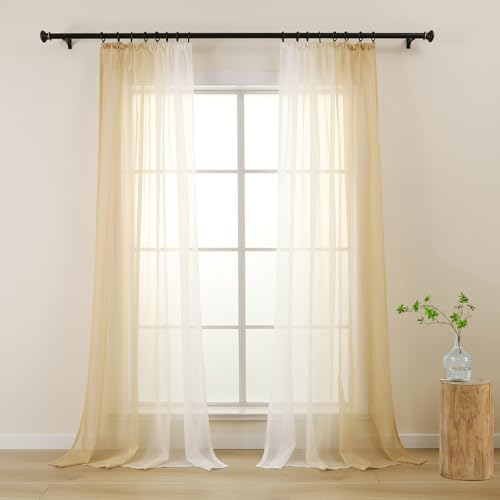 L.Z.E Gardine mit Kräuselband, Transparente Vorhänge Beige Weiß Farbverlauf für Wohnzimmer Schlafzimmer, 140 x 225 cm Lang, 2er Set Voile Gardinenschals für Schienensystem Schiene, Dekorativ von L.Z.E