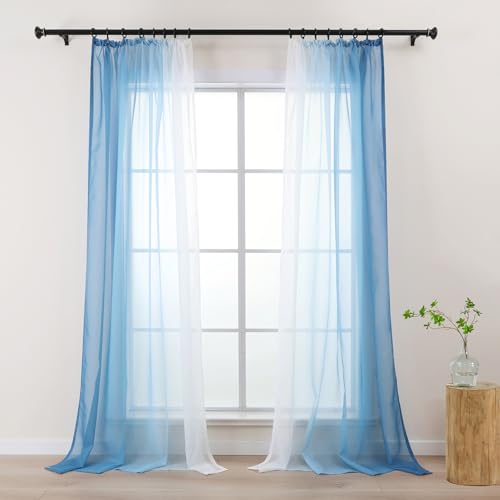 L.Z.E Vorhänge Gardine Farbverlauf mit Kräuselband Vorhang Blau Weiß für Wohnzimmer Kinder Mädchen Schlafzimmer Fenster Transparent 2er Set Voile Gardinen Schal 140 x 225 cm Lang (LZE2220T-BL225) von L.Z.E