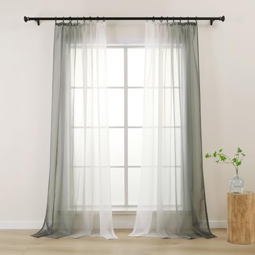 L.Z.E Gardine mit Kräuselband, Transparente Vorhänge Rosa Weiß Farbverlauf für Wohnzimmer Schlafzimmer Mädchenzimmer, 140 x 225 cm Lang, 2er Set Voile Gardinenschals für Schiene Schienensystem von L.Z.E