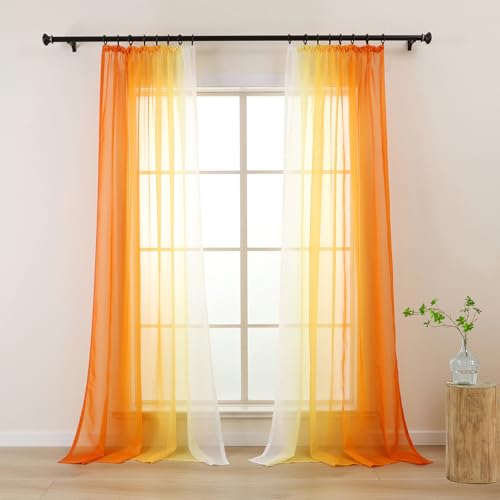 L.Z.E Vorhänge Gardine Farbverlauf mit Kräuselband Vorhang Orange Weiß für Wohnzimmer Kinder Mädchen Schlafzimmer Fenster Transparent 2er Set Voile Gardinen Schal 140 x 145 cm Kurz (LZE2220T-OR145) L.Z.E Vorhänge Gardine Farbverlauf mit Kräuselband Vorhang Orange Weiß für Wohnzimmer Kinder Mädchen Schlafzimmer Fenster Transparent 2er Set Voile Gardinen Schal 140 x 145 cm Kurz (LZE2220T-OR145) von L.Z.E