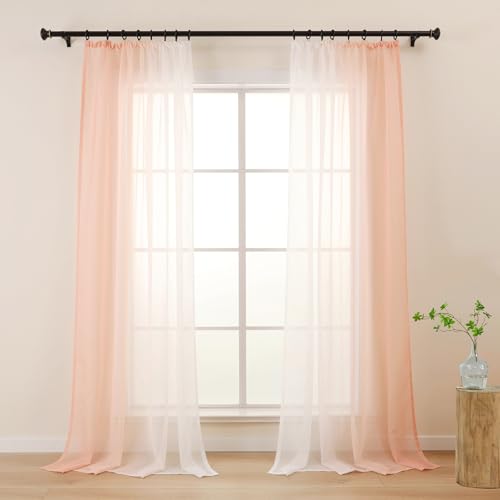 L.Z.E Vorhänge Gardine Farbverlauf mit Kräuselband Vorhang Rosa Weiß für Wohnzimmer Kinder Mädchen Schlafzimmer Fenster Transparent 2er Set Voile Gardinen Schal 140 x 245 cm Lang (LZE2220T-PI245) von L.Z.E