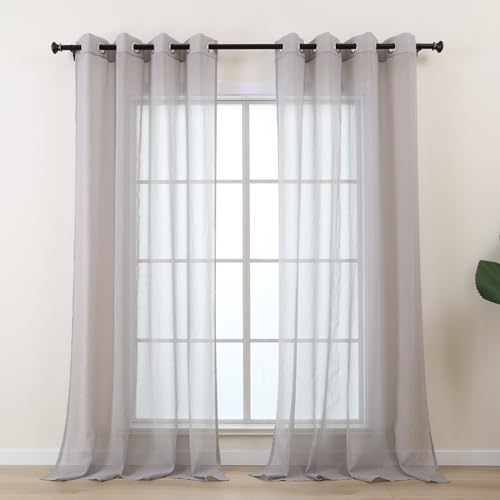 L.Z.E Vorhänge Grau für Wohnzimmer, Gardinen Hellgrau mit Ösen, Transparent Gardine Vorhang für Schlafzimmer Fenster, 2er Set Leinenoptik Gardinenschals Durchsichtig Modern 245 cm Lang von L.Z.E