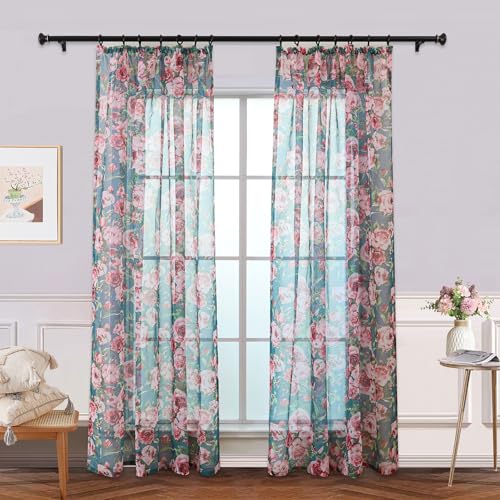 L.Z.E Vorhänge Grün Rosa für Wohnzimmer Blumen Gardinen mit Kräuselband für Schienensystem Transparent Schiene Vorhang Gardine für Schlafzimmer 2er Set Leinenoptik Schals 245 cm Lang (LZE2227T-FL245) L.Z.E Vorhänge Grün Rosa für Wohnzimmer Blumen Gardinen mit Kräuselband für Schienensystem Transparent Schiene Vorhang Gardine für Schlafzimmer 2er Set Leinenoptik Schals 245 cm Lang (LZE2227T-FL245) von L.Z.E