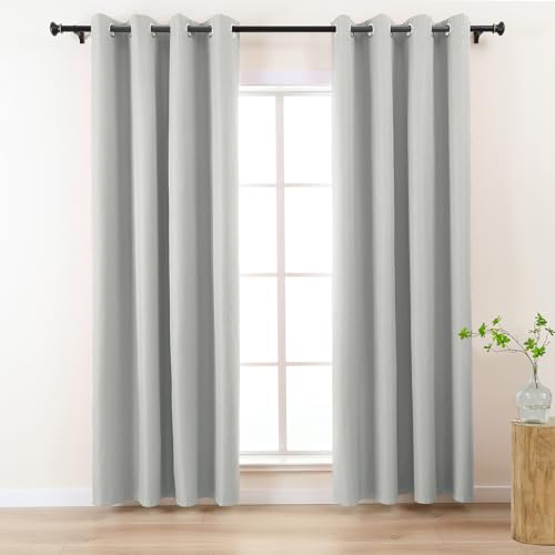L.Z.E Vorhänge Verdunkelung Hellgrau, Silbergrau Abdunkelnde Gardinen Vorhang mit Ösen, 100% Verdunkelnde Gardinenschal für Schlafzimmer und Wohnzimmer, 175 cm Länge Kurz, 2er Set Leinenoptik von L.Z.E
