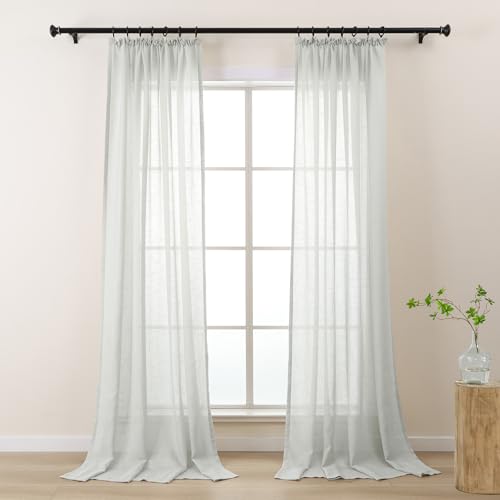 L.Z.E Vorhänge Silbergrau mit Kräuselband, Vorhang Hellgrau, 2er Set Transparent Leinenoptik Gardine für Wohnzimmer & Schlafzimmer, 130 x 245 cm Lang, Schiene Gardinenschal für Schienensystem, Weich von L.Z.E