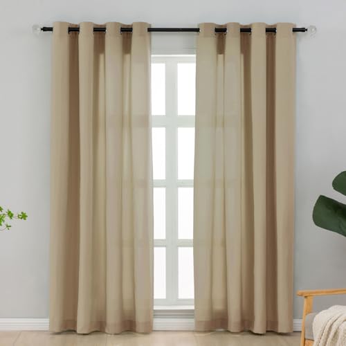 L.Z.E Gardinen Vorhänge Sand Beige, Sichtschutz Lichtdurchlässige Gardine Vorhang für Schlafzimmer Wohnzimmer Privatsphäre, Dünne Baumwolloptik Stores mit Ösen, 225 cm Lang, Blickdicht Einfarbig von L.Z.E