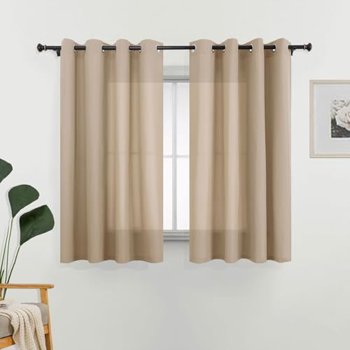 L.Z.E Gardinen Vorhänge Sand Beige, Sichtschutz Lichtdurchlässige Gardine Vorhang für Schlafzimmer Wohnzimmer Privatsphäre, Dünne Baumwolloptik Stores mit Ösen, 175 cm Kurz, Blickdicht Einfarbig von L.Z.E