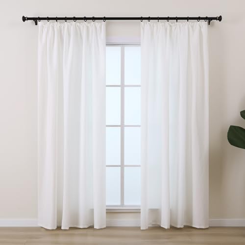 L.Z.E Gardinen Vorhänge Weiß mit Kräuselband, Sichtschutz Lichtdurchlässige Gardine Vorhang für Schlafzimmer Wohnzimmer, Dünne Baumwolloptik Stores für Schiene Schienensystem, 245 cm Lang, Naturweiss von L.Z.E