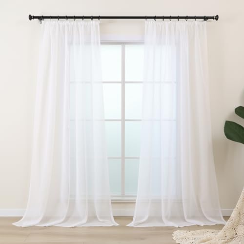 L.Z.E Vorhang Weiss für Wohnzimmer Kurz, Gardine Weiß mit Kräuselband für Schienensystem, Transparente Gardinen Vorhänge für Schlafzimmer Fenster, 2er Set Leinenoptik Store Gardinenschal Modern 175 cm von L.Z.E