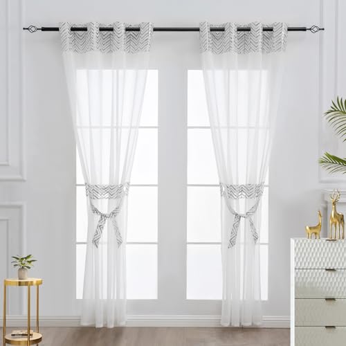L.Z.E Vorhang Gardinen Silber Weiß für Wohnzimmer Fenster Kurz Gardine Vorhänge 175 cm Lang Transparent Modern für Schlafzimmer Esszimmer Heimbüro Kinderzimmer 2er Set 140 x 175 cm Länge von L.Z.E