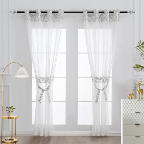 L.Z.E Weihnachten Vorhang Gardinen Silber Weiß für Wohnzimmer Fenster Kurz Gardine Vorhänge 175 cm Lang Transparent Modern für Schlafzimmer Esszimmer Heimbüro Kinderzimmer 2er Set 140 x 175 cm Länge von L.Z.E