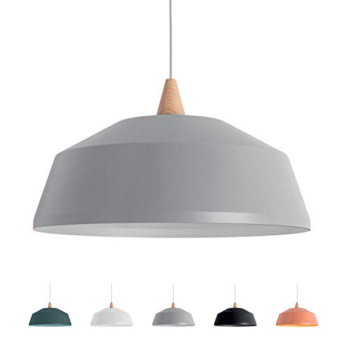 L+ Moderne Deckenleuchte E27 aus Metall mit Holzelement (grau, 35 cm) von L+