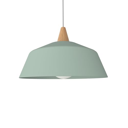 L+ Moderne Deckenleuchte E27-Fassung aus Metall mit Holzelement (Grün, 35 cm) von L+