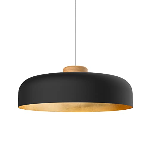 L+ Moderne Pendelleuchte aus Metall mit Holzdetail handgefertigt Küche Wohnzimmer Schlafzimmer Ø40cm E27 (Schwarz/Gold) von L+