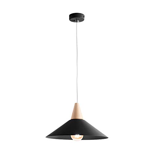 Moderne Pendelleuchte aus Metall mit Wunschfinish und Holzdetails, E27-Fassung (schwarz, 25cm) von L+