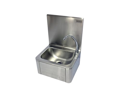 L2G - Handwaschbecken mit Kniebedienung - Kleines Becken aus Edelstahl mit Kalt- und Warmwasser Mischbatterie - Wandmontage - 40 x 34 x 56 cm von L2G