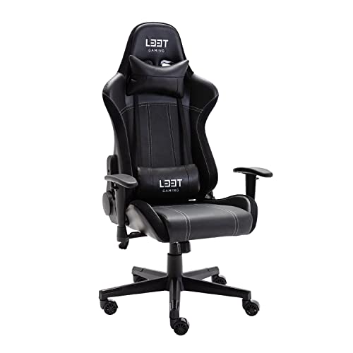 L33T Gaming Stuhl - Evolve Gaming Chair - Bürostuhl Ergonomischer Chefsessel Pro Comfort PC-Stuhl mit Nacken, u. Lendenwirbelkissen, Verstellbarer Schreibtischstuhl, PU-Lederbezug, Schwarz L33T Gaming Stuhl - Evolve Gaming Chair - Bürostuhl Ergonomischer Chefsessel Pro Comfort PC-Stuhl mit Nacken, u. Lendenwirbelkissen, Verstellbarer Schreibtischstuhl, PU-Lederbezug, Schwarz von L33T Gaming