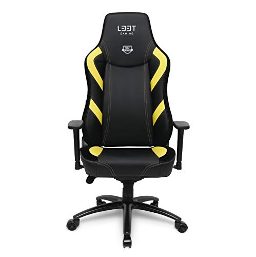 L33T Gaming Stuhl | extra breiter Sitz HQ Bürostuhl Ergonomischer Chefsessel E-Sport PC-Stuhl mit Lendenwirbelstütze, Lederbezug, Verstellbarer Schreibtischstuhl E-Sports Gaming Chair, schwarz von L33T Gaming