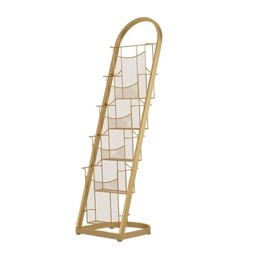 Bodenstehender Zeitschriftenständer Zeitungsständer aus Eisen, bodenmontierte , kreative , Datenständer Metall, Broschürenständer, Präsentationsständer, Bücher, Broschüren-Organizer(Gold,Groß) von L3s9mPzVb4
