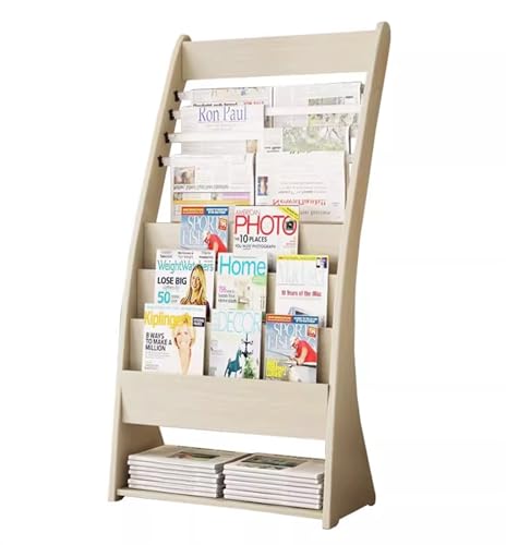 Bodenstehender Zeitschriftenständer Zeitungsständer aus Holz, Bürozeitschriftenständer, bodenstehender Broschürenständer, Werbematerial, Präsentationsständer, Aufbewahrung, Bücherregal(Weiß) von L3s9mPzVb4