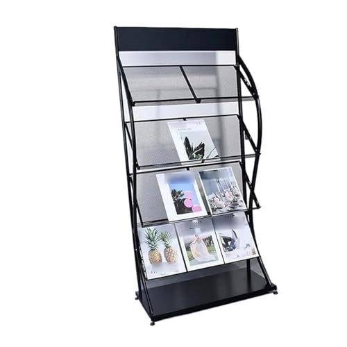 L3s9mPzVb4 Bodenstehender Zeitschriftenständer 4-stufiger Zeitschriftenständer, Zeitungshalter, bodenstehender Broschürenständer, Bücherregal, Literatur for Ausstellungen(Schwarz) von L3s9mPzVb4