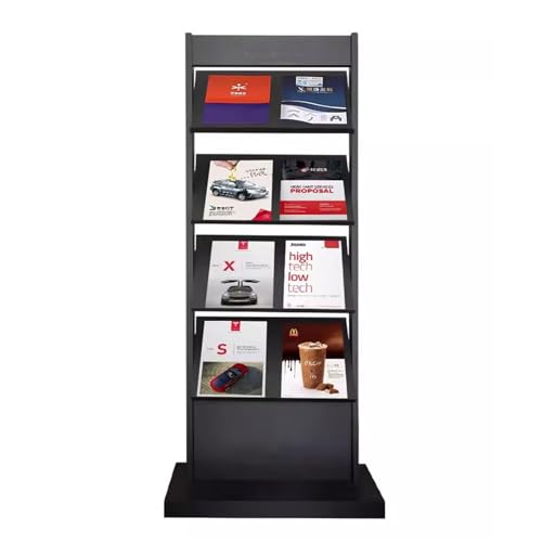 L3s9mPzVb4 Bodenstehender Zeitschriftenständer Boden-Datenständer, Eisen-Zeitungsständer, mehrschichtiger Aufbewahrungsständer, großer Kapazitäts-Vertikalzeitungsständer, Zeitungsregal(Schwarz) von L3s9mPzVb4