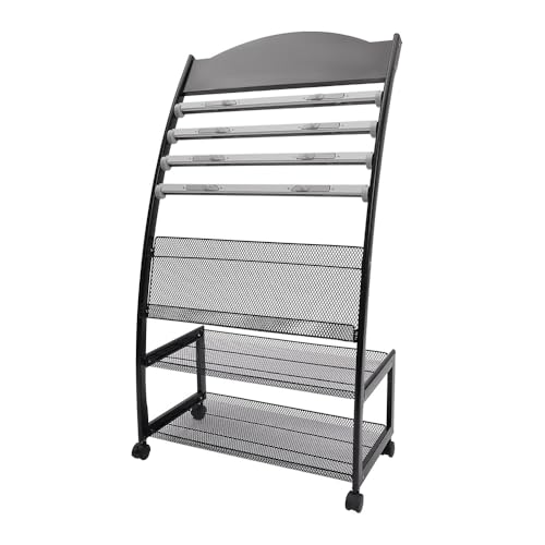 L3s9mPzVb4 Bodenstehender Zeitschriftenständer Bodenstehender Zeitschriftenständer mit 4 Rädern, beweglicher und fixierbarer Prospektständer, Wohnzimmer, Innenbereich von L3s9mPzVb4