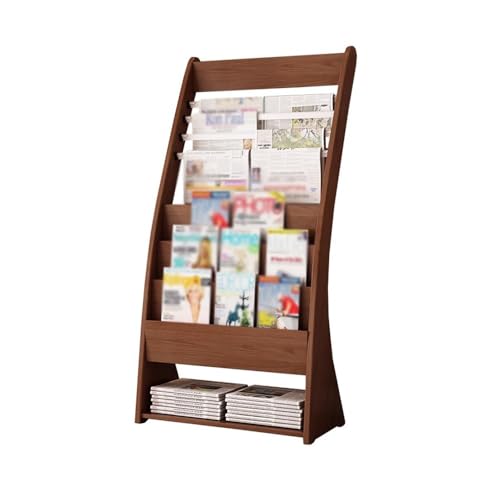 L3s9mPzVb4 Bodenstehender Zeitschriftenständer Büro-Zeitungsständer, bodenstehendes Bücherregal aus Holz, Zeitschriftenständer, Präsentationsständer for Werbematerialien(Bruin) von L3s9mPzVb4