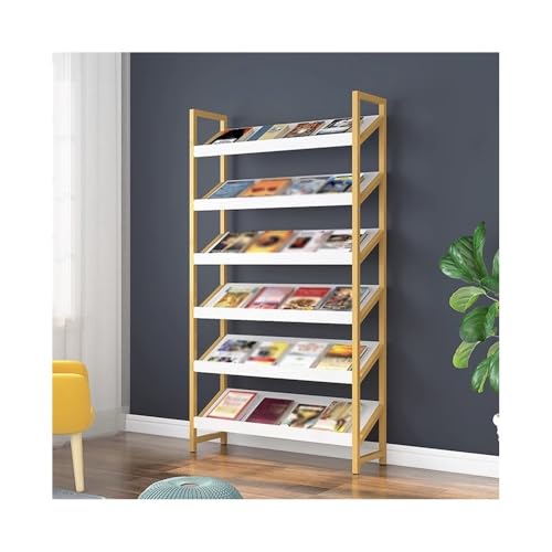 L3s9mPzVb4 Bodenstehender Zeitschriftenständer Modernes Design Zeitschriftenständer Holz Lagerregal Schräg Display Bücherregale Boden-zu-Decke Werbung(Gold+White) von L3s9mPzVb4