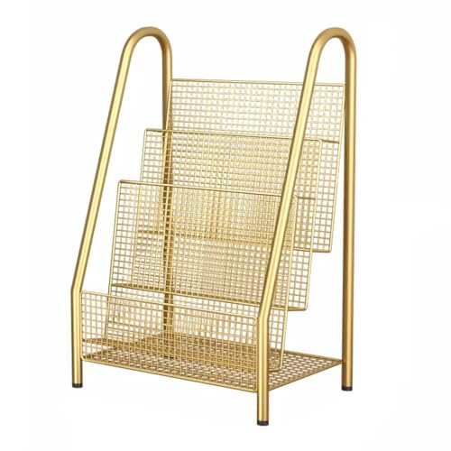 L3s9mPzVb4 Bodenstehender Zeitschriftenständer Vom Boden bis zur Decke reichender Zeitungsständer, einfaches Bücherregal, , Eisenregale, Arbeitszimmer, Bücher- und , Wohnzimmeraufbewahrung(Gold) von L3s9mPzVb4