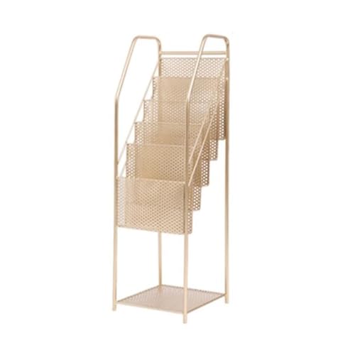 L3s9mPzVb4 Bodenstehender Zeitschriftenständer Zeitungsständer, Metall-Zeitschriftenständer, Bücherständer, Präsentationsständer, Prospektständer, Bodenlagerregal(Gold) von L3s9mPzVb4