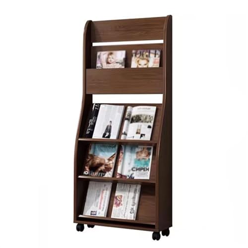L3s9mPzVb4 Bodenstehender Zeitschriftenständer Zeitungsständer aus Holz, Werbematerialständer, Prospektständer, Arbeitszimmerregale, Bodenzeitung, Zeitungsregal mit Rollen von L3s9mPzVb4