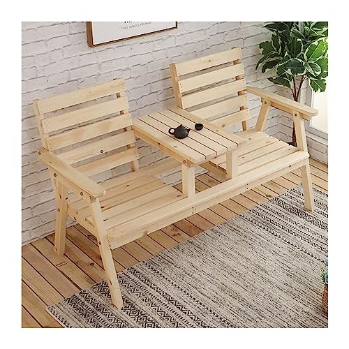 L3s9mPzVb4 Gartenmöbel Gartenbank for den Außenbereich mit Rückenlehne und Mitteltisch, Doppelsitz, geeignet for Terrasse, Veranda, Hinterhof, Deck, Balkon(Natural) von L3s9mPzVb4
