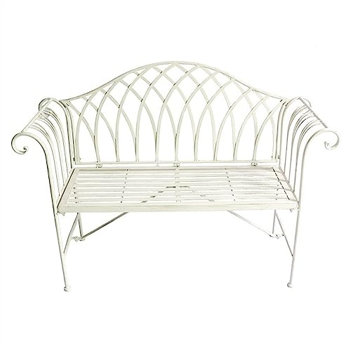 L3s9mPzVb4 Gartenmöbel Gartenbank mit Rückenlehne und Armlehne, 51,1-Zoll-Gartenbank aus Schmiedeeisen, Metallbank for 2 Personen(Weiß) von L3s9mPzVb4