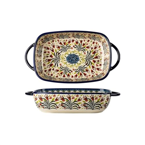 L3s9mPzVb4 Keramik-Auflaufform Doppel Ohr Backen Schüssel Auflaufform Haushalt Keramik Retro Geschirr Griff Salat Tiefe(27.6cm) von L3s9mPzVb4
