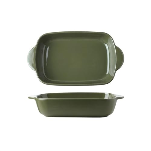 L3s9mPzVb4 Keramik-Auflaufform Käse gebackener Reis Backform Ofen Spezialutensilien Keramikschale rechteckige Doppelohr-Mikrowellenplatte(Green,11inches) von L3s9mPzVb4