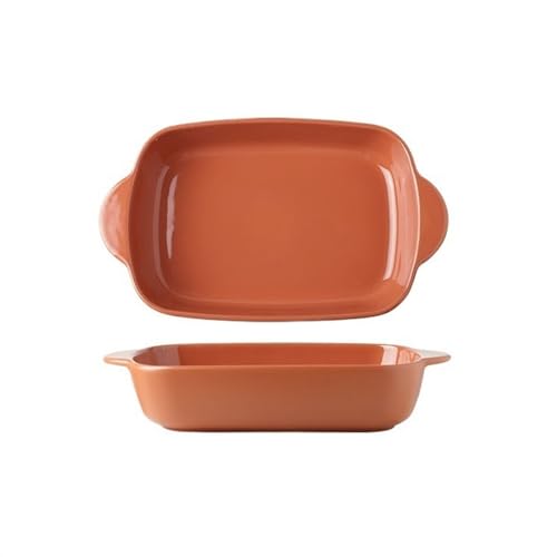 L3s9mPzVb4 Keramik-Auflaufform Käse gebackener Reis Backform Ofen Spezialutensilien Keramikschale rechteckige Doppelohr-Mikrowellenplatte(Red,11inches) von L3s9mPzVb4