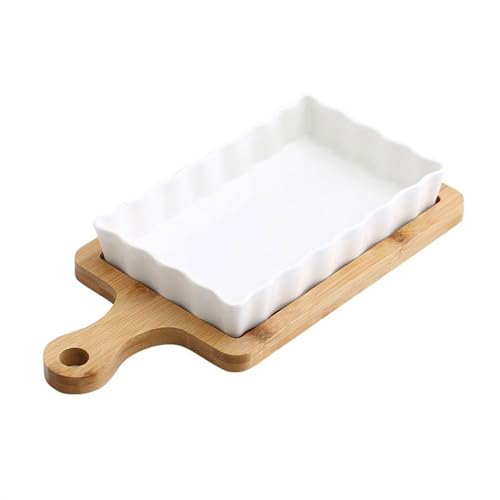 L3s9mPzVb4 Keramik-Auflaufform Keramik-Backform for Käse, gebackener Reis, Backplatte for Zuhause mit Holzmatte, verbrühungssicherem Griff(650ml) von L3s9mPzVb4