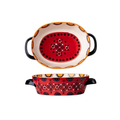 L3s9mPzVb4 Keramik-Auflaufform Keramik Kreatives Unterglasur-Farbgeschirr Hochtemperaturbeständiges Backblech Speiseteller Doppelohr-Suppenteller Obstteller Haushaltsgebrauch(Red) von L3s9mPzVb4