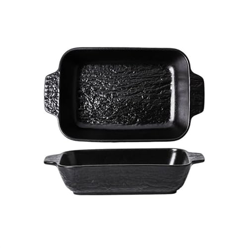 L3s9mPzVb4 Keramik-Auflaufform Kreative Stein Muster Doppel Ohr Platte Mikrowelle Keramik Haushalt Elektrische Ofen Backform Backen Schüssel(Schwarz,28cm) von L3s9mPzVb4