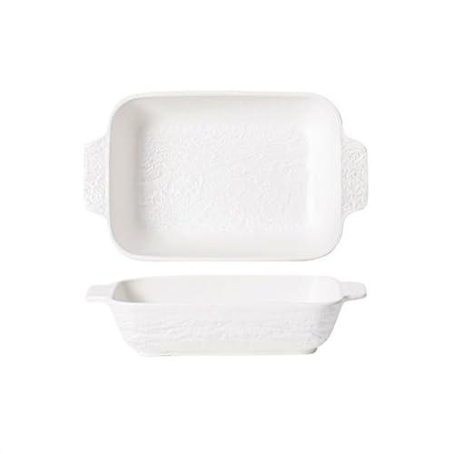 L3s9mPzVb4 Keramik-Auflaufform Kreative Stein Muster Doppel Ohr Platte Mikrowelle Keramik Haushalt Elektrische Ofen Backform Backen Schüssel(Weiß,35cm) von L3s9mPzVb4