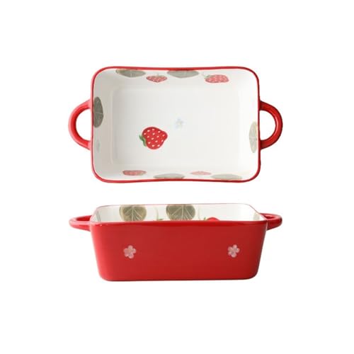 L3s9mPzVb4 Keramik-Auflaufform Niedliche Erdbeer-Keramik-Backplatte, Salatplatte, Speiseteller, Backen, gebackener Reisteller, Obst-Snack-Teller von L3s9mPzVb4