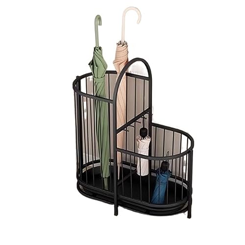 Schirmständer Doppelschichtiger Schirmständer aus Metall for den Eingangsbereich, , hohler Schirmeimer, freistehender Behälter mit Haken und Wasserschale for die Dekoration im Heimbüro(Schwarz) von L3s9mPzVb4