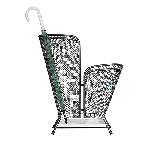 Schirmständer Metall-Regenschirm-Aufbewahrungsständer, kommerzieller Regenschirmständer for den Innenbereich, Regenschirm-Eimer-Ständerhalter mit Marmor-Tropfschale, doppelschichtig(Schwarz) von L3s9mPzVb4