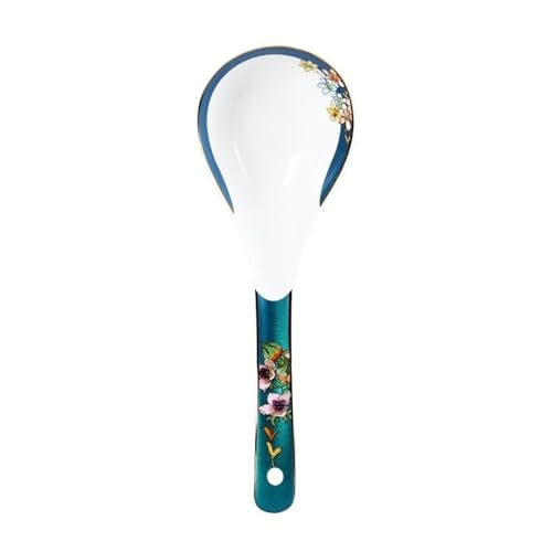 Suppenkelle 1 Stück Suppenlöffel, weiß gemusterte Schöpfkelle aus Keramik mit langem Griff und tiefem ovalem Design for Servieren, spülmaschinenfest von L3s9mPzVb4