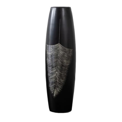 Vase für Dekor Bodenvase, schwarz, handgefertigt, Keramik-Ornament, modernes, einfaches Zuhause, Wohnzimmer, Dekoration, getrocknete Blumen, Blumenarrangement von L3s9mPzVb4