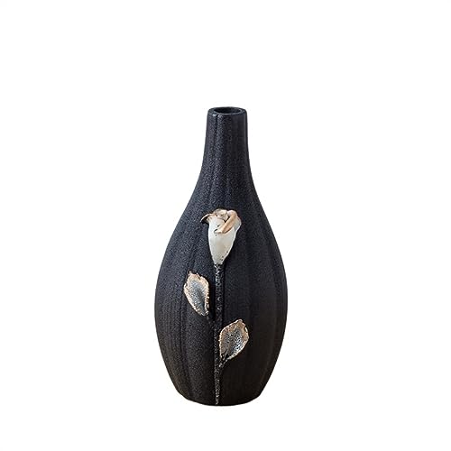 Vase für Dekor Einfache handgefertigte Keramikvasen, goldbemalte Schwarze Vasen, Büro, Zuhause, Tischdekorationen, Kunsthandwerk, Aromatherapie-Flaschen(Klein) von L3s9mPzVb4