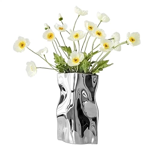 Vase für Dekor Galvanisierte Silberne Keramikvasendekoration, Blumenarrangement, Wohnzimmer, Esstisch, Heimdekoration, kreatives Blumenset von L3s9mPzVb4