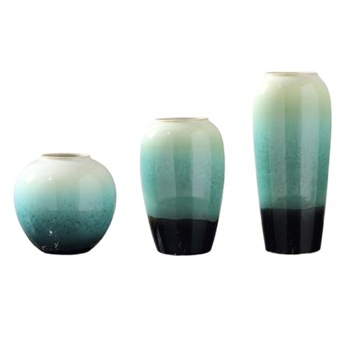 Vase für Dekor Grüne Vase aus Porzellan, dreiteiliges Set, Keramik-Blumendekoration, Moderne, einfache Desktop-Dekoration, getrocknete Blumen, Blumenarrangement-Dekoration von L3s9mPzVb4