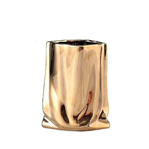 Vase für Dekor Keramikvase mit plissierter Textur, plattiert, Topfpflanzen, Schreibtischdekoration, Blumentöpfe, dekorative Blumenarrangements, Blumenvasen(Golden) von L3s9mPzVb4